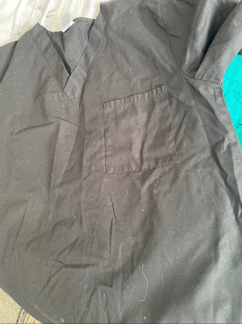 Black V-Neck Scrub Top Size S Left Pocket - Picture 3 of 5